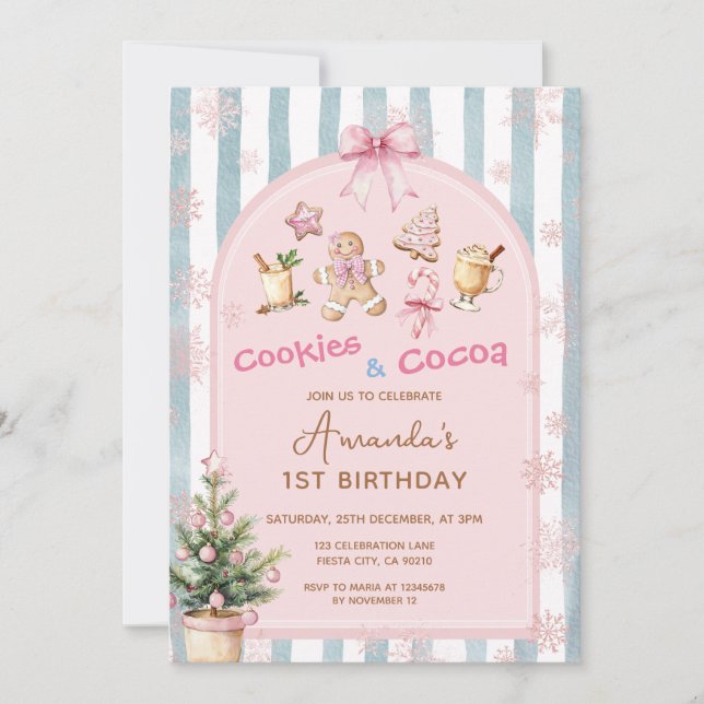 Invitación Cookies and Cocoa Christmas Kids Birthday (Anverso)