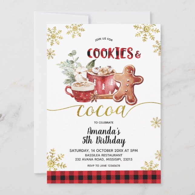 Invitación Cookies and Cocoa Christmas Winter Birthday (Anverso)