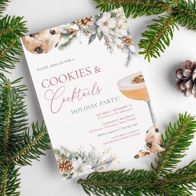 Invitación Cookies Cocktails fiesta de feriado de adultos flo (Subido por el creador)
