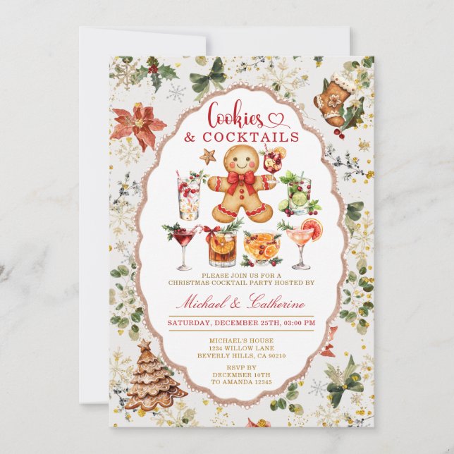 Invitación Cookies & Cocktails Winter Christmas Holiday Party (Anverso)