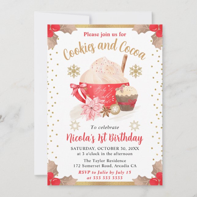 Invitación Cookies de invierno acuarelas y cumpleaños de caca (Anverso)