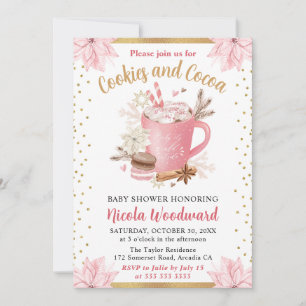 Invitación Cookies de invierno rosadas y Baby Shower de cacao