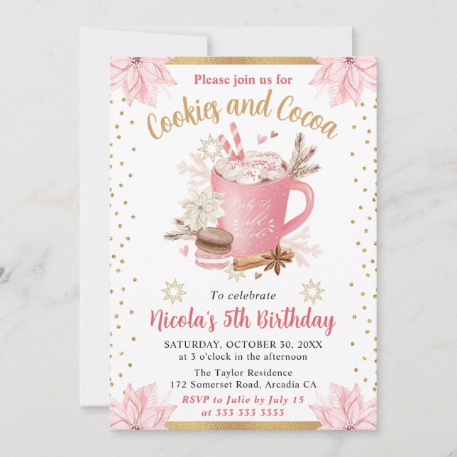 Invitación Cookies de invierno rosadas y cumpleaños de cacao (Anverso)