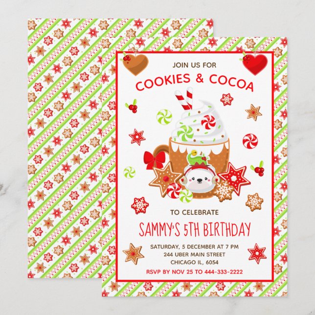 Invitación Cookies de navidad y Green de cumpleaños de cacao (Anverso / Reverso)