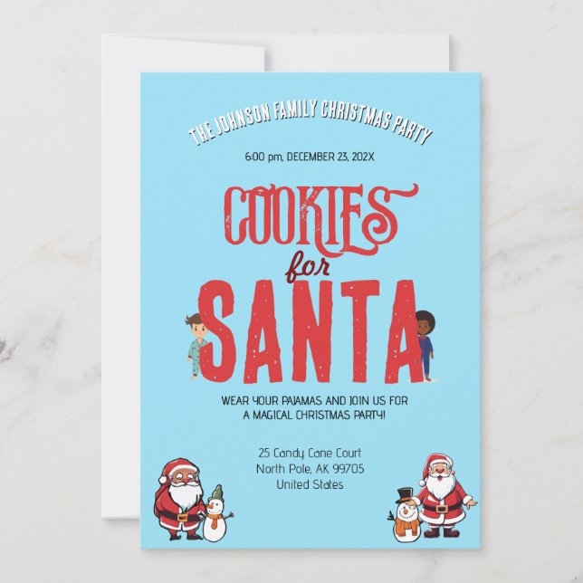 Invitación Cookies for Santa Christmas Pajama Baking Party  (Anverso)