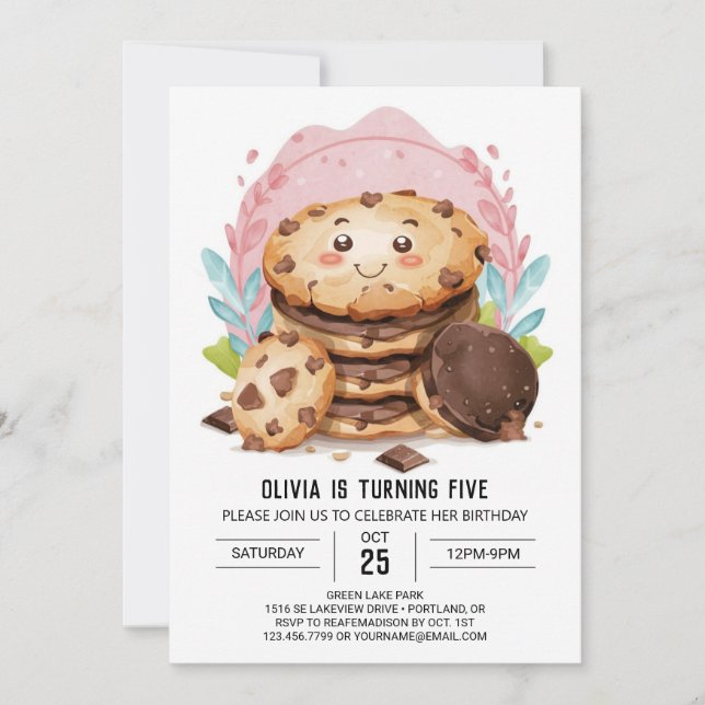 Invitación Cookies Imprimibles Modernas encantadas Cumpleaños (Anverso)