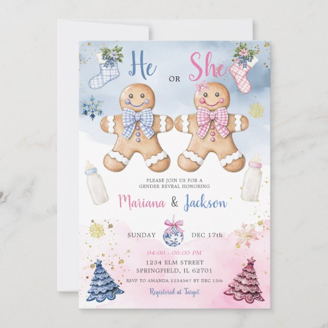 Invitación Cookies: Revelación de género de pan de jengibre (Anverso)