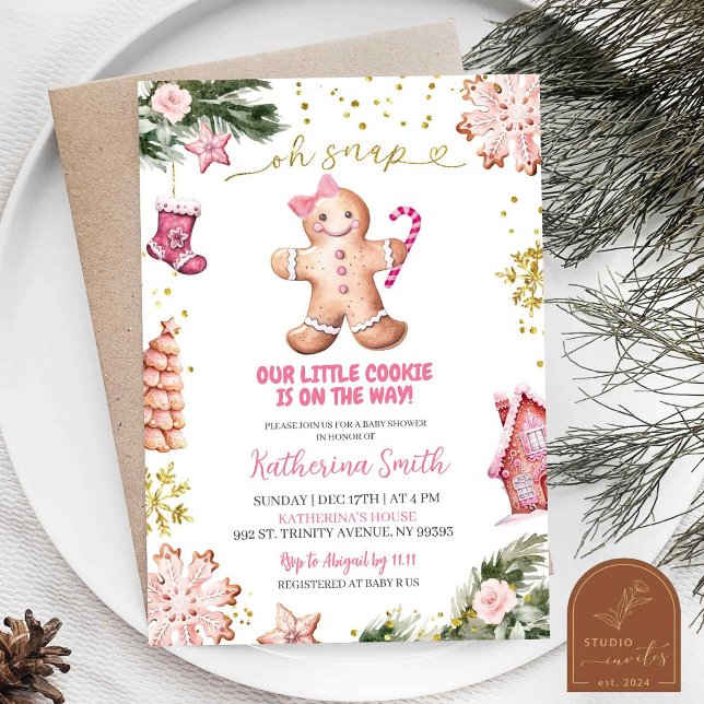 Invitación Cookies rosas Gingerbread Oh Snap Baby Shower (Subido por el creador)