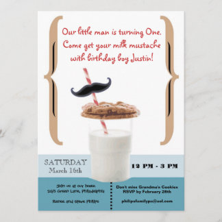 Invitación Cookies y bigote de leche para el primer niño cump