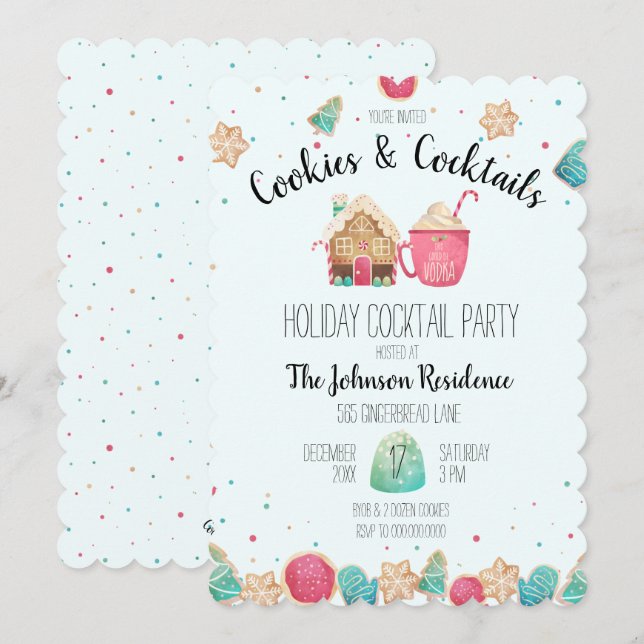 Invitación Cookies y cócteles Holiday Cookie Exchange Blue (Anverso / Reverso)