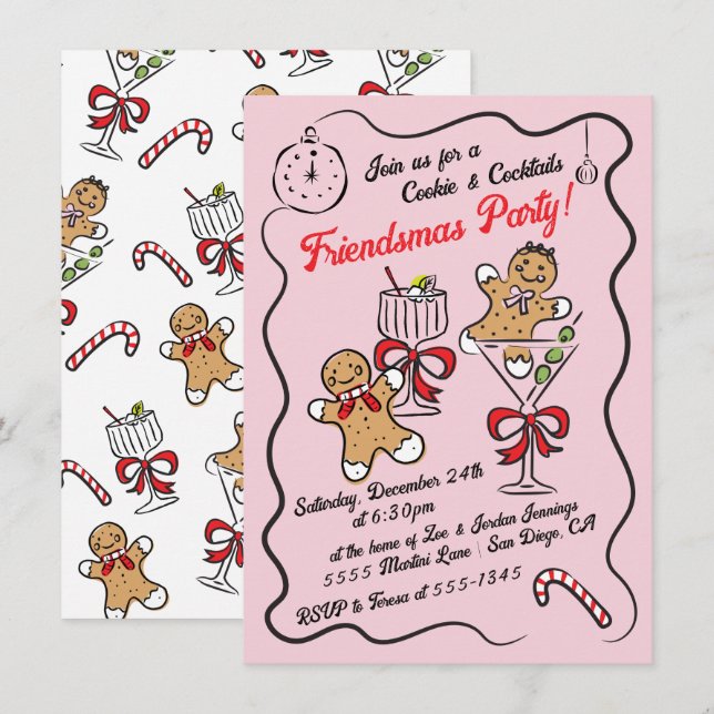 Invitación Cookies y cócteles Navidades Friendsmas Fiesta (Anverso / Reverso)