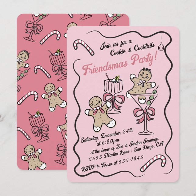 Invitación Cookies y cócteles Navidades Friendsmas Fiesta (Anverso / Reverso)