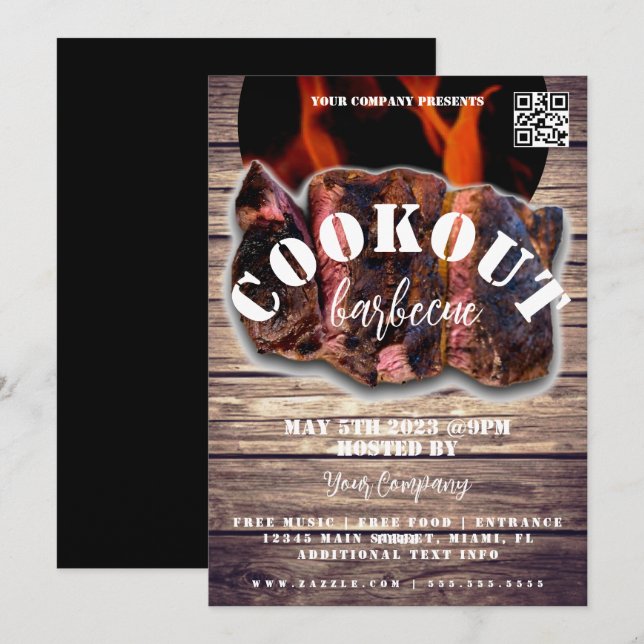 Invitación Cookout Barbecue Steak Event Company Fiesta Flyer (Anverso / Reverso)