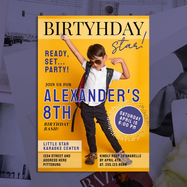 Invitación Cool Blue Magazine Cover Newspaper Kids Star Photo (Subido por el creador)