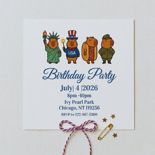 Invitación Cool Capybara Patriótico Vintage 4 de Julio EE. UU