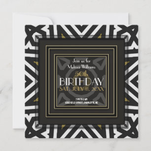 Invitación Cool Cumpleaños 50 Azteca Boho Negro Blanco Dorado