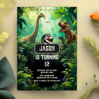 Invitación Cool Dinosaurs World Jurassic Greenery Birthday