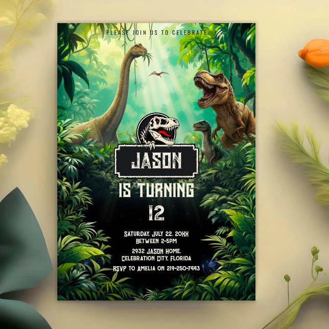 Invitación Cool Dinosaurs World Jurassic Greenery Birthday (Subido por el creador)