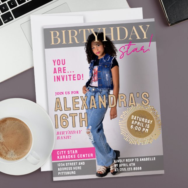 Invitación Cool Glam 16th Birthday Magazine Cover News Photo (Subido por el creador)