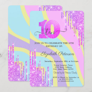 Invitación Cool Glitter Drips Groovy Cumpleaños 10