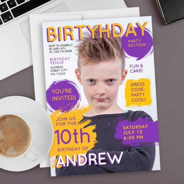 Invitación Cool Glossy Purple Yellow Magazine Cover Photo  (Subido por el creador)