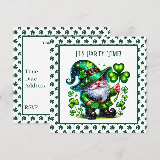 Invitación Cool shamrock tiled pattern leprechaun (Anverso / Reverso)