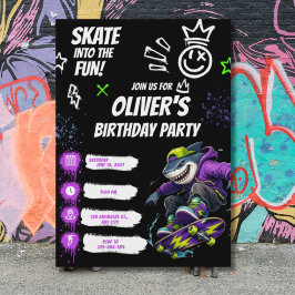 Invitación Cool Shark Skateboarding Birthday