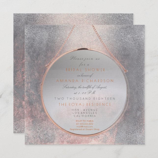 Invitación Cooper Bridal Shower Pearl Cemento Rosa Grungy Gra (Anverso / Reverso)