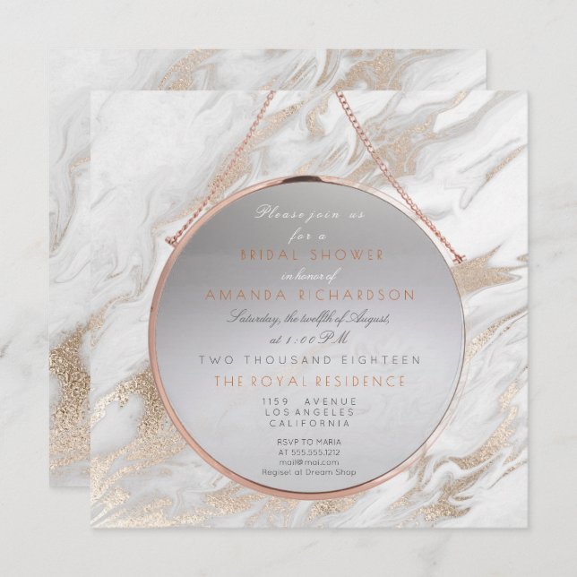 Invitación Cooper Bridal Shower Pearly Pink Marble White Gray (Anverso / Reverso)