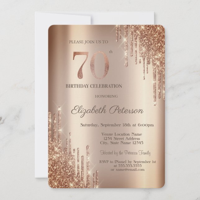 Invitación Cooper Purpurina Drips 70º cumpleaños (Anverso)