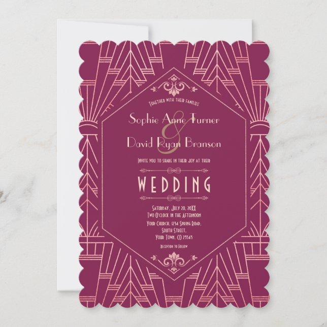 Invitación Cooper Rosa Gran Gatsby Boda de los años 20 (Anverso)