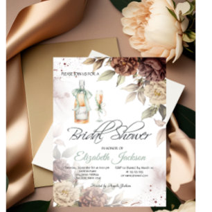 Invitación Copa de Botella de Vino Flores Chic Despedida de S