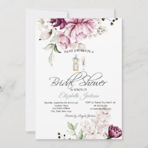Invitación Copa de Botella de Vino Flores Violetas Despedida 