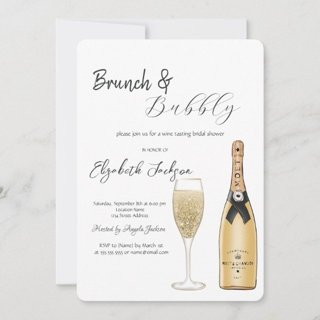 Invitación Copa de botella Moet Brunch y Bubbly (Anverso)