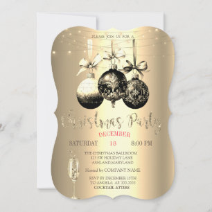 Invitación Copa de Champagne Chic, Luces Compañía de Navidad 