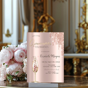 Invitación Copa de Champagne con Drip de Brillo Quinceañera