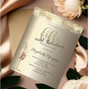 Invitación Copa de Champagne de Lujo con Confeti Dorado Cumpl