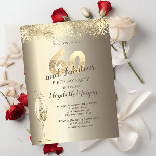Invitación Copa de Champagne de Lujo con Confeti Dorado Cumpl