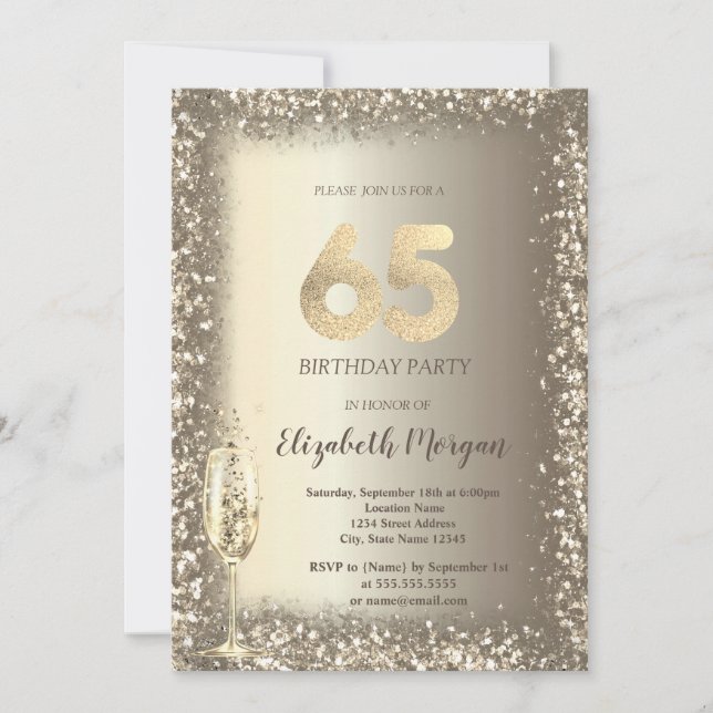 Invitación Copa de Champagne de Lujo con Confeti Dorado para  (Anverso)