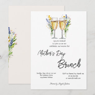 Invitación Copa de Champagne Flor Silvestre Brunch del Día de