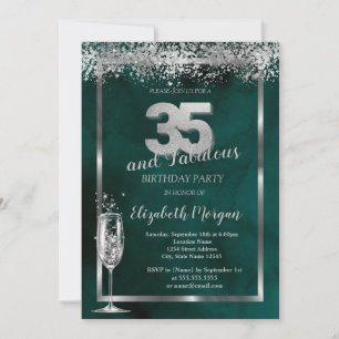 Invitación Copa de Champagne Plata Confeti Verde 35º