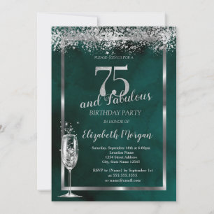 Invitación Copa de Champagne Plata Confeti Verde 75º