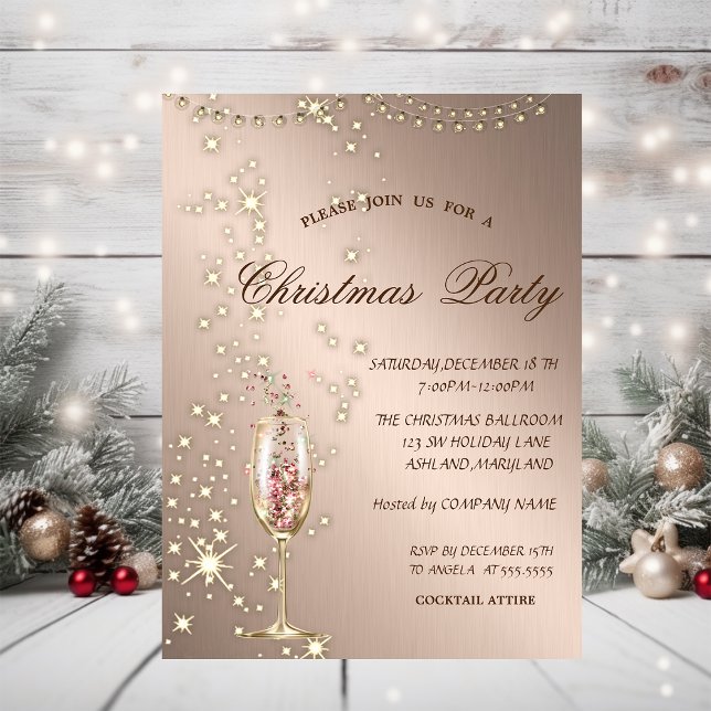 Invitación Copa de champán, brillo, luces, Navidad  (Subido por el creador)
