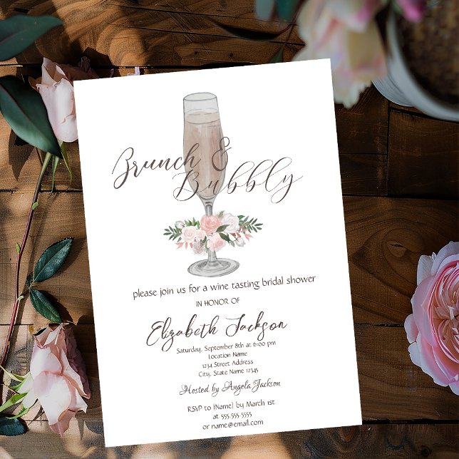 Invitación Copa de champán chic, rosas, desayuno y burbujas (Subido por el creador)