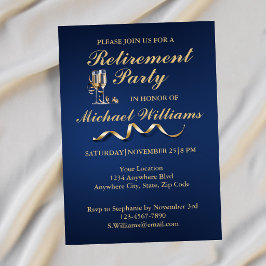 Invitación Copa de champán clásica formal de jubilación azul