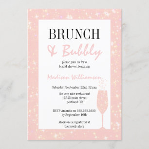 Invitación Copa de champán con purpurina rosa Brunch y burbuj