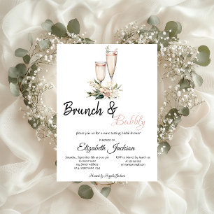 Invitación Copa de champán de flores rosadas Brunch y burbuja