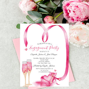 Invitación Copa de champán Elegantes Corazones Rojos