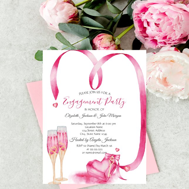 Invitación Copa de champán Elegantes Corazones Rojos (Subido por el creador)