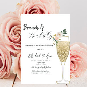 Invitación Copa de Champán Flor Blanca Brunch y Burbujas
